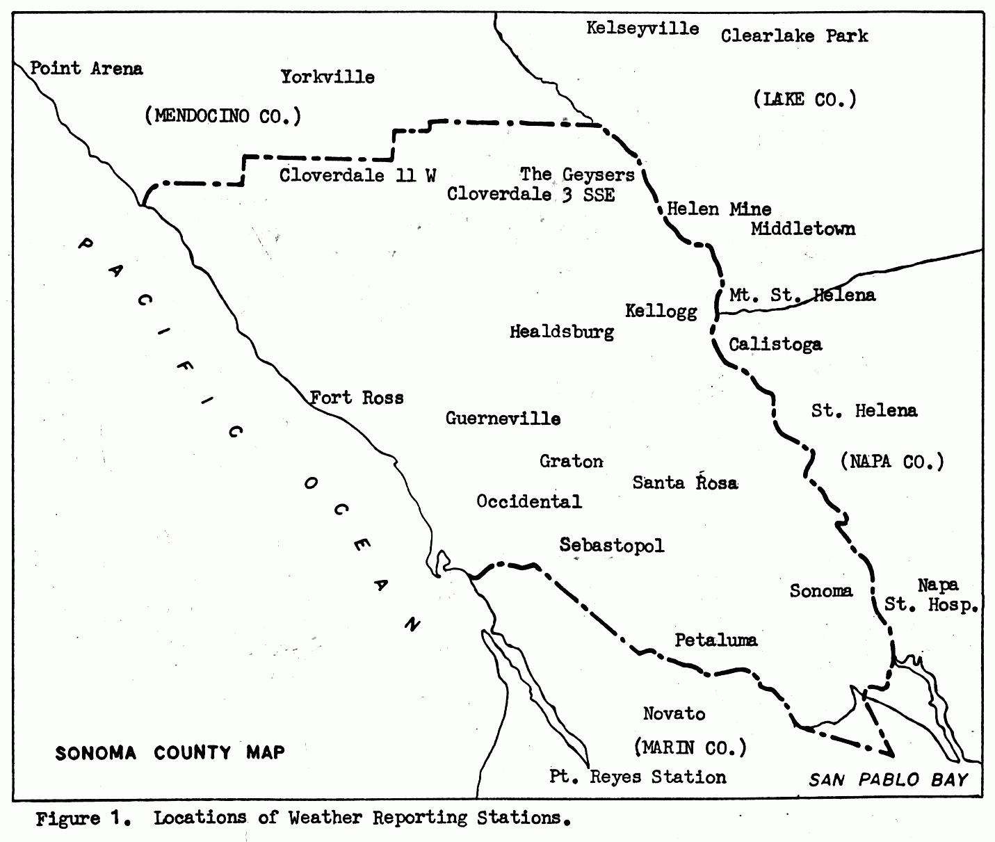 Locations of Weather Reporting Stations, Figure 1