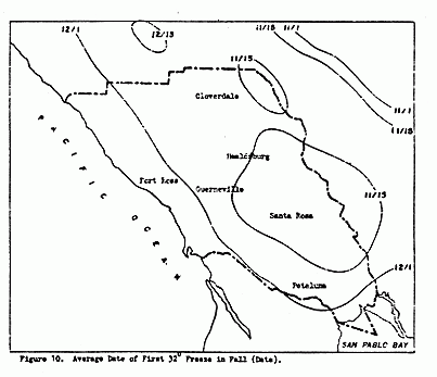 Average Date of First 32 degree Freeze in Fall (Date), Figure 10