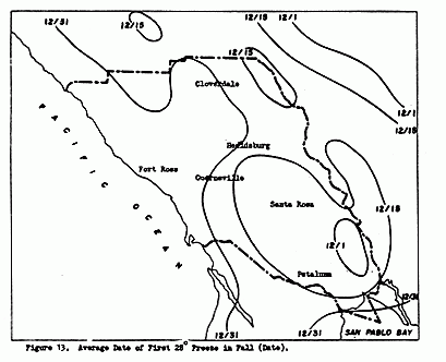 Average Date of First 28 degree Freeze in Fall (Date), Figure 13