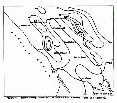 Annual Precipitation Will Be Less Than This Amount 1 Year in 4 (inches), Figure 17