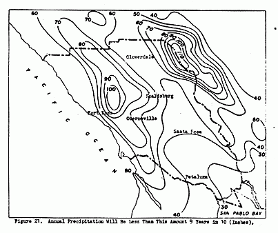 Annual Precipitation Will Be Less Than This Amount 9 Years in 10 (Inches), Figure 21