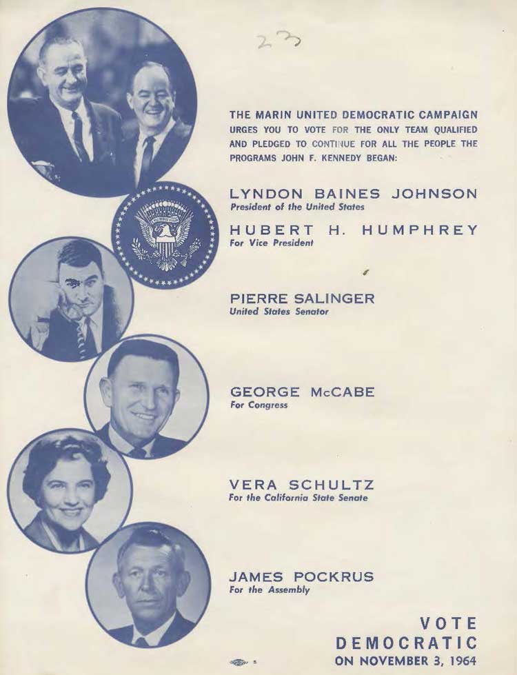 Vote Democratic flyer with Lyndon Johnson and George Mccabe